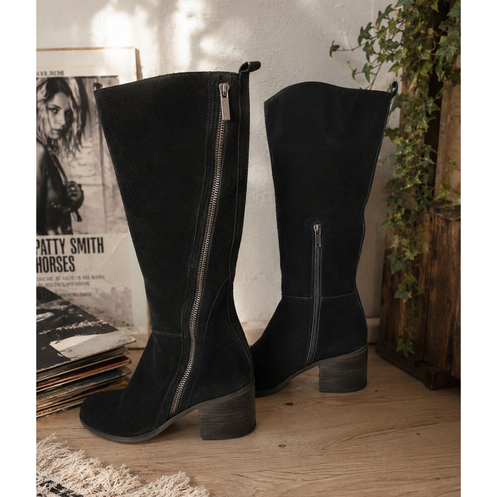 Carlos Santana Ashbury Black Faux Suede Knee High Boho Festival Boots 10